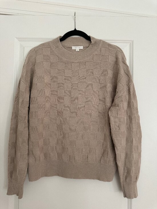 All Row Sweaters - All Row Tan Checkerboard Knit Sweater